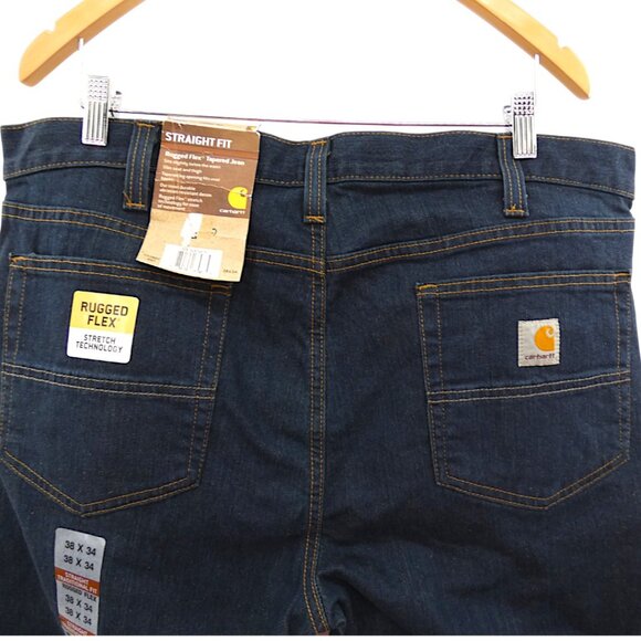 NWT Carhartt Rugged Flex Straight Fit Jeans 38x34 Dark Wash Workwear Cabincore - Picture 3 of 8